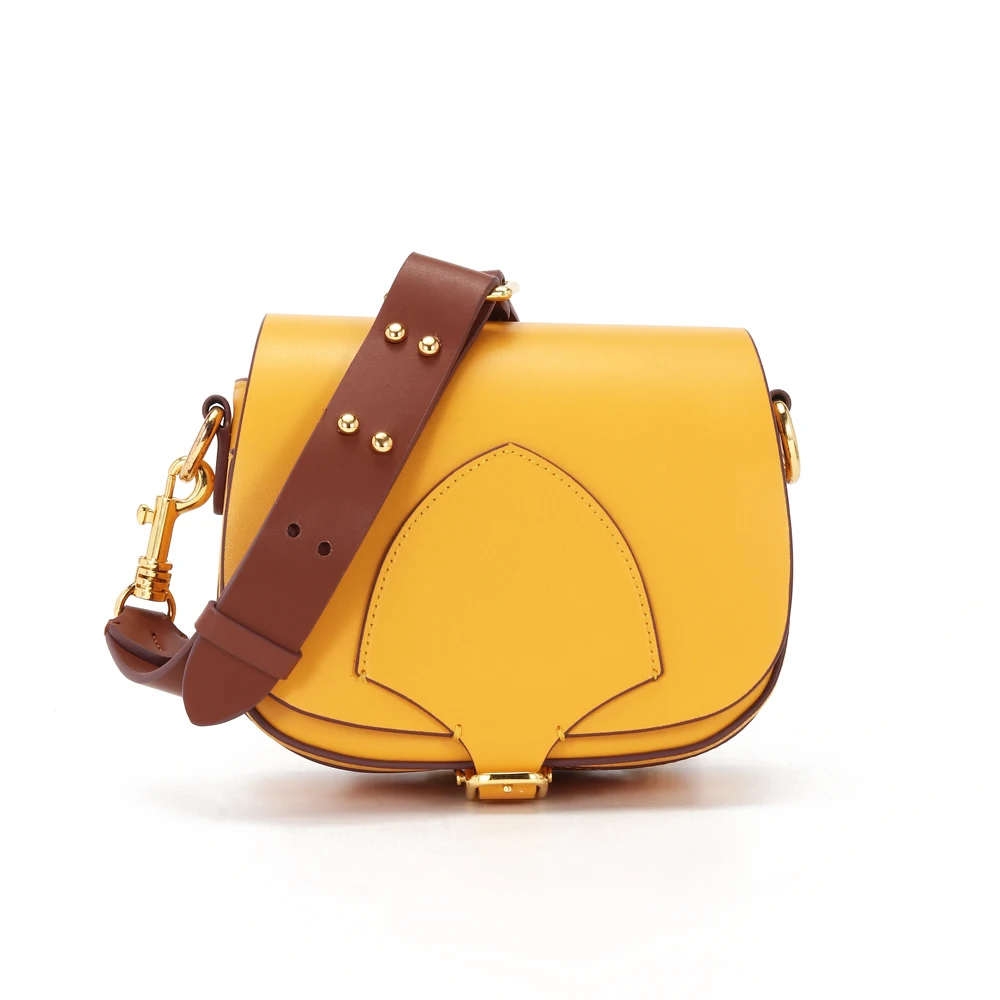 

custom logo luxury real cow leather mini shoulder handbags saddle crossbody bags for women, Yellow