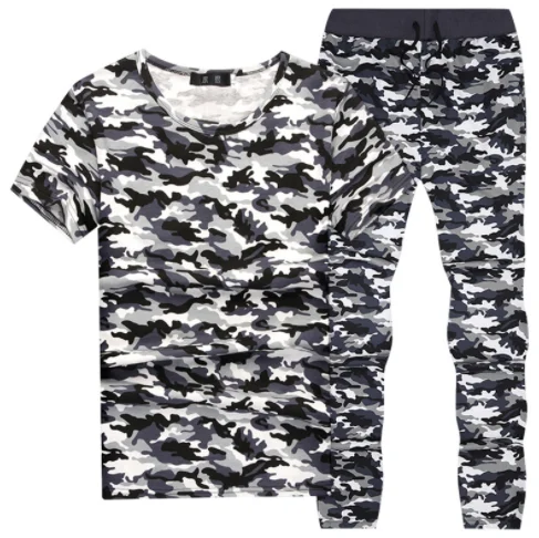 

Custom LOGO cotton summer camouflage uniform short sleeve t-shirt trousers casual sports uniform wholesale camouflage uniform, Grey camouflage
