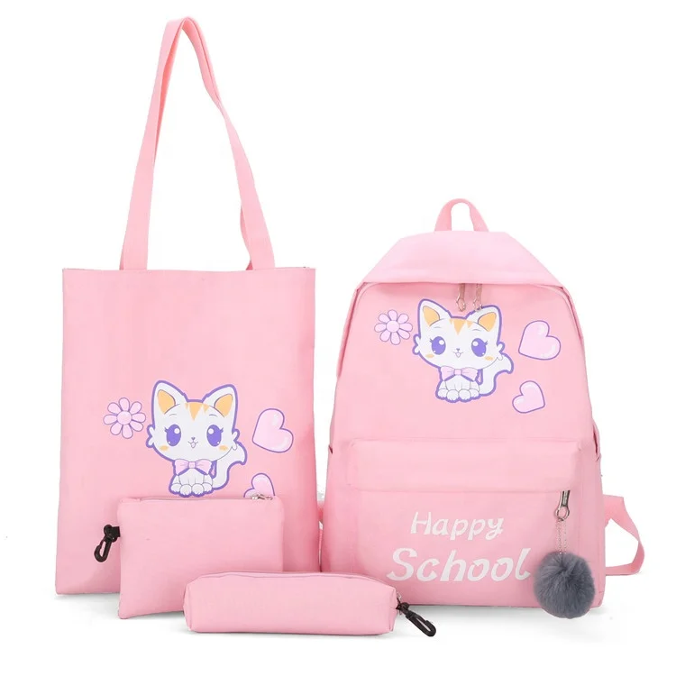 

2019 Wholesale fashion cute girls school bag women canvas handbag backpack set