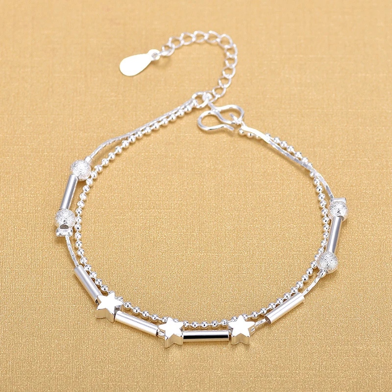 

Silver 925 Ball Chain Women Handmade Strand Star Beads Beaded Bracelets