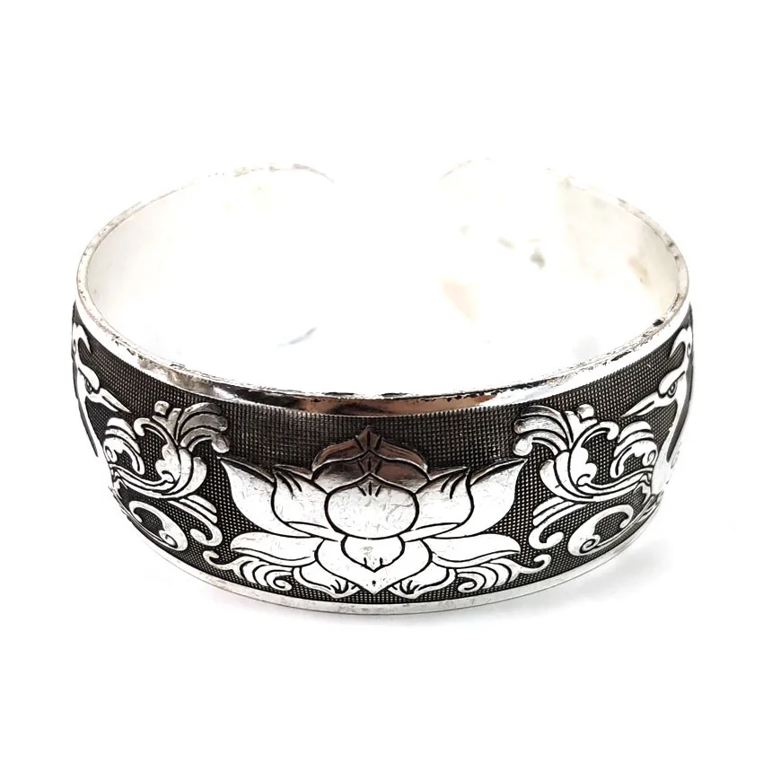 

Traditional ancient silver carved pattern wide bracelet vintage bracelet engraved