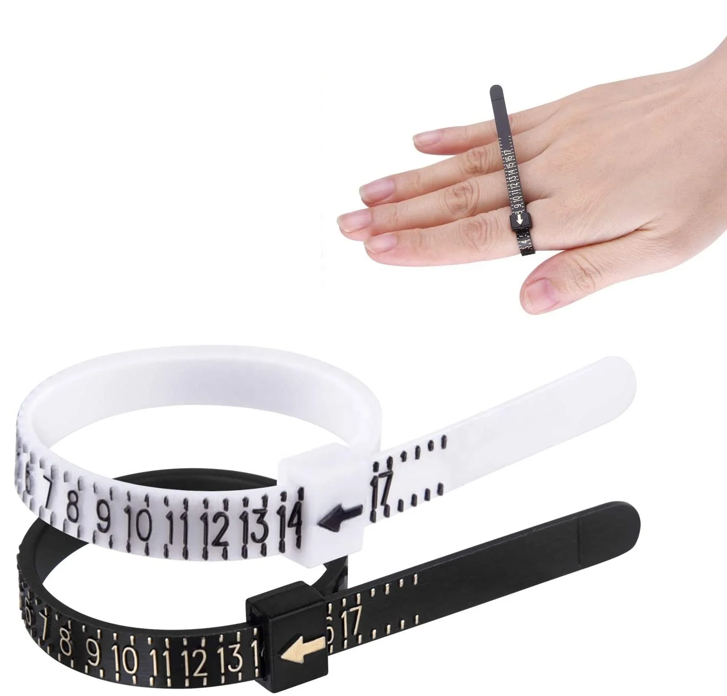 

men women Wedding Official Finger Measure gauge jewelry economy tool adjuster jp eu uk us measuring plastic ring sizer, Black/white