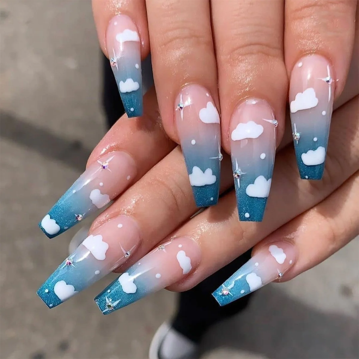 

2021 Hot Sale 24 piece Long balletCloud gradient False coffin Color Full cover nail art nails patch nail set, Colorful