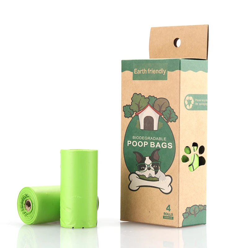 

PLA PBAT Fully Compostable Poop Bag Disposable 4 Rolls Per Box Customized Pet Biodegradable Corn Starch Dog Poop, Green