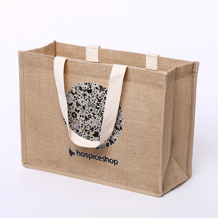 

High quality recycled custom burlap jute bag shopping tote with handle, Customized color