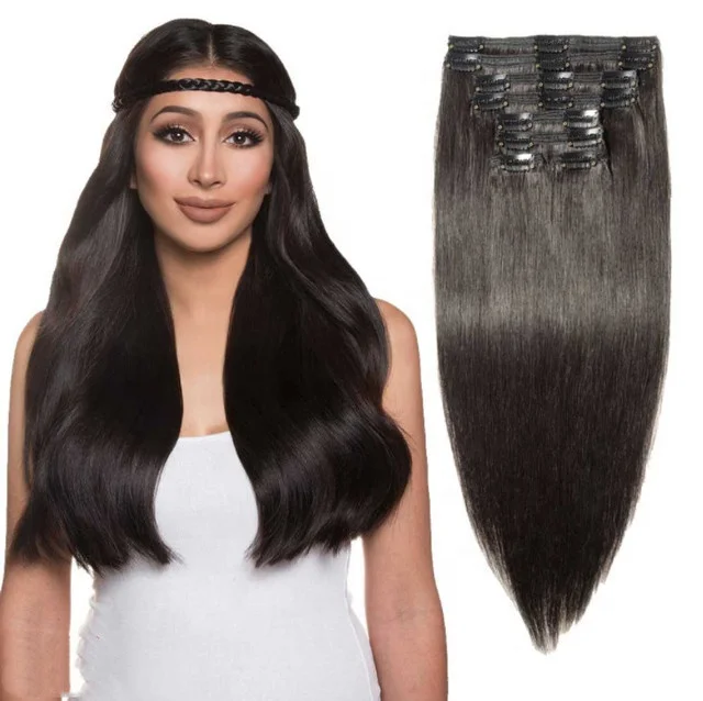 

BEAU FLY European American Style 100% Human Hair Piece Black Long Straight 8pcs Pack Hair Piece