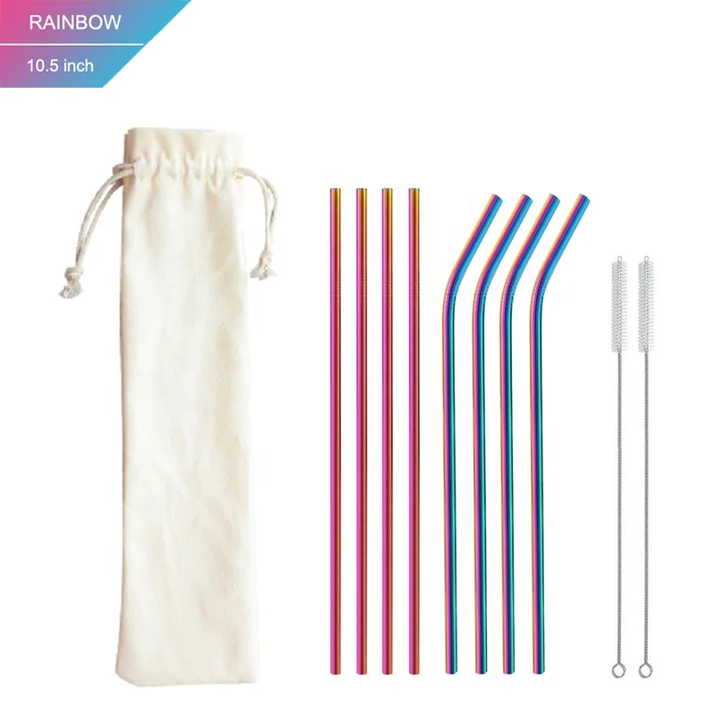 Amazon Best Selling Set of 8 Stainless Steel Metal Straw Ultra Long 10.5 Inch Reusable Straws For Tumblers Cold Beverage