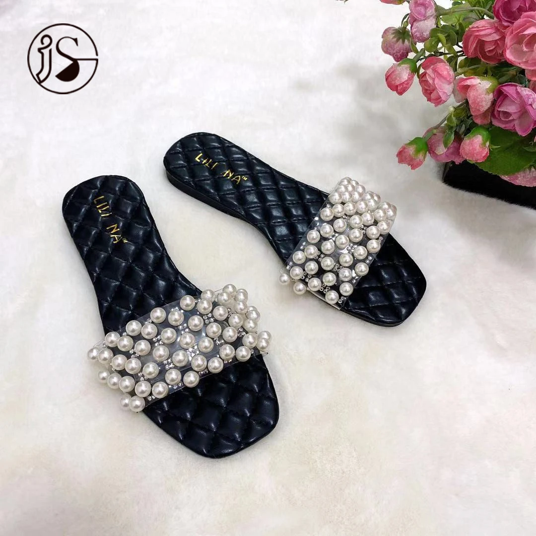 

Custom pearl ladies sandals colorful anti slip slides women light weight comfort slippers, Customized color