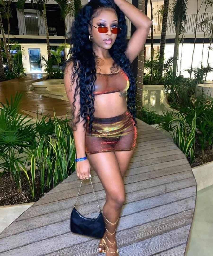

xs clothing womens see through brown moonlight silk transparent clothing 2 piece two piece set 2021