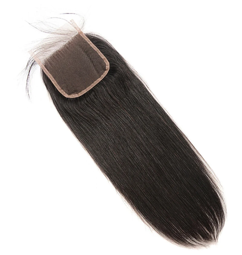 

Straight Hair Bundles with Closure 100% Brazilian Straight Virgin Hair Lace Closure Free Part Human Hair Extensions NaturalBlack