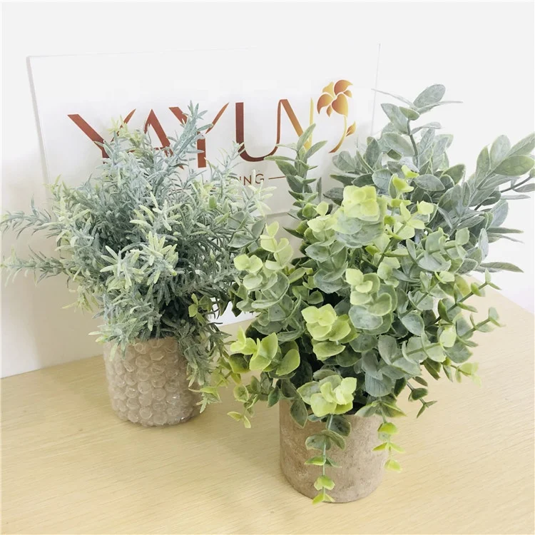 

V-3347 High Quality Artifical Eucalyptus Rosemary Artificial Potted Mini Plants In Gray Pot, Colors