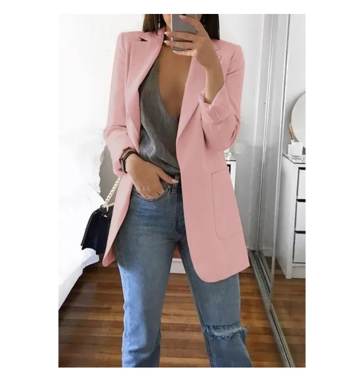 

2021 Fall Multicolor Slim Fit Casual Ladies Formal Blazer Lapel Thin Solid Color Office Blazers For Women, Accept custom color