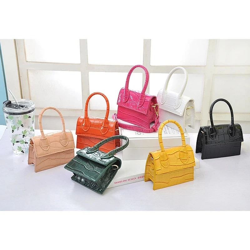 

Mini small square bag 2021 fashion new quality PU leather women's handbag crocodile pattern chain shoulder messenger bags, White, yellow, deep green, black, orange, pink, rose red