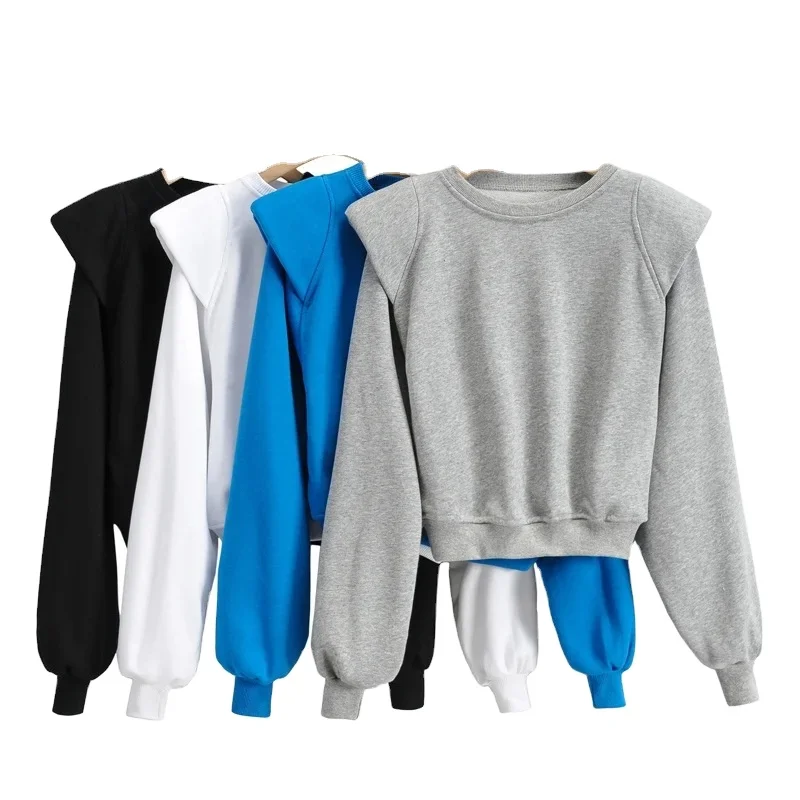 

Wholesale women hoodies round collar pure color halter long sleeve tops, Picture shows