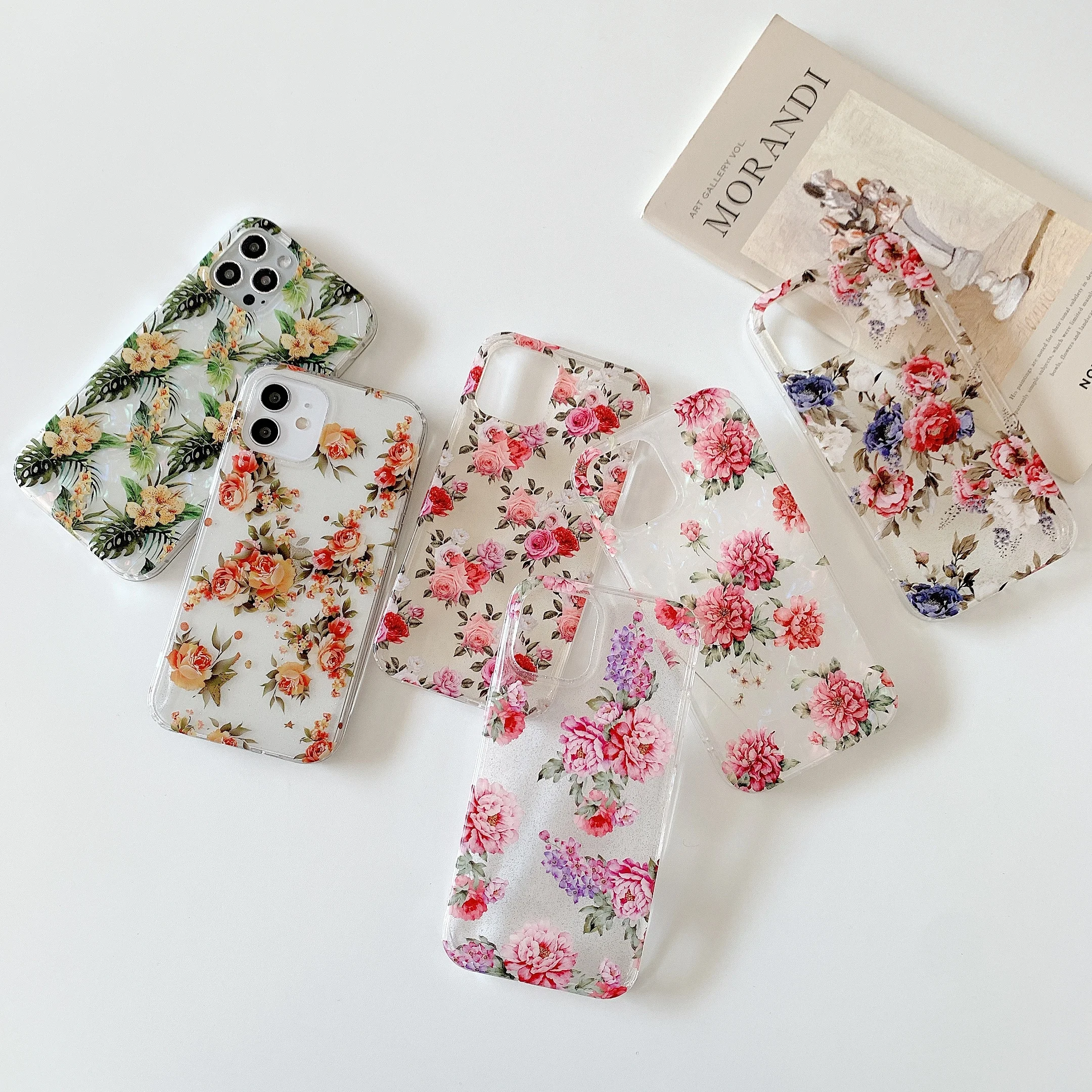 

Clear Flower Pattern Design Soft Flexible TPU Shockproof Transparent Floral IMD Phone Cover Case for iPhone 11 12 pro max, Multi-color, can be customized