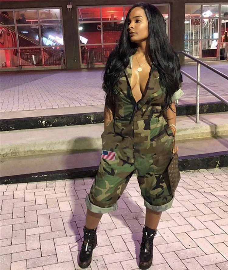 

xinyi 2020 women casual plus size jumpsuit women camouflage clothing