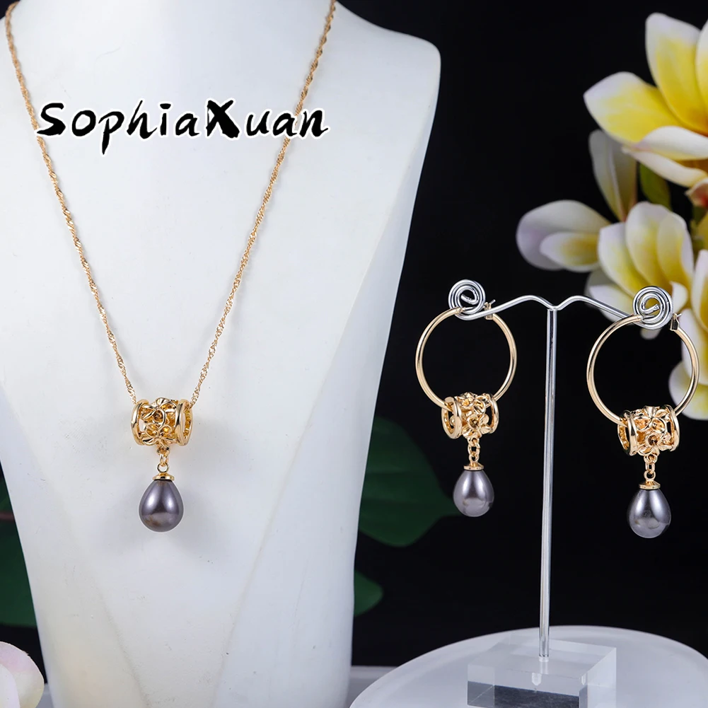 

SophiaXuan simple bijoux water drop pearl necklace set hawaiian 14k gold polynesian hawaiian jewelry wholesale earrings, Picture shows