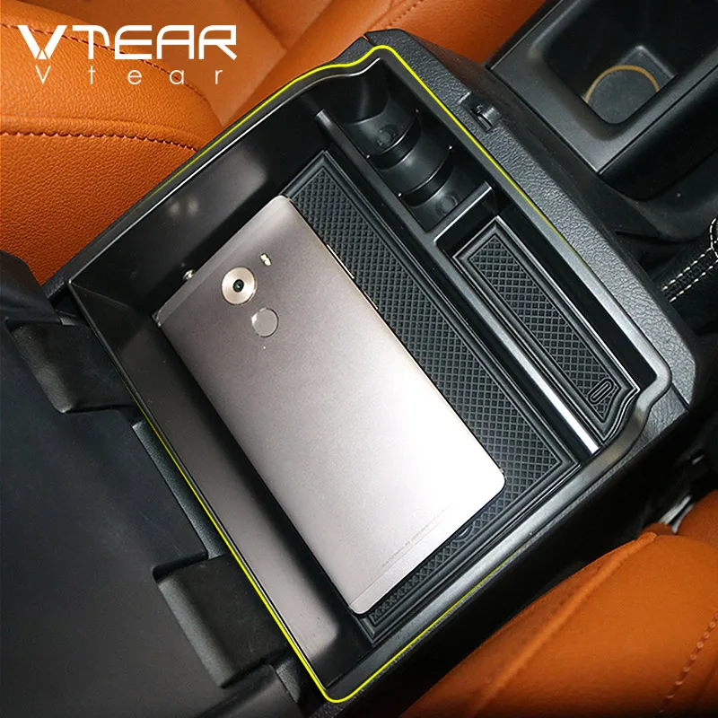 

Vtear for Toyota Fortuner car armrest storage box central container holder styling insert tray case auto accessories 15-16, Black