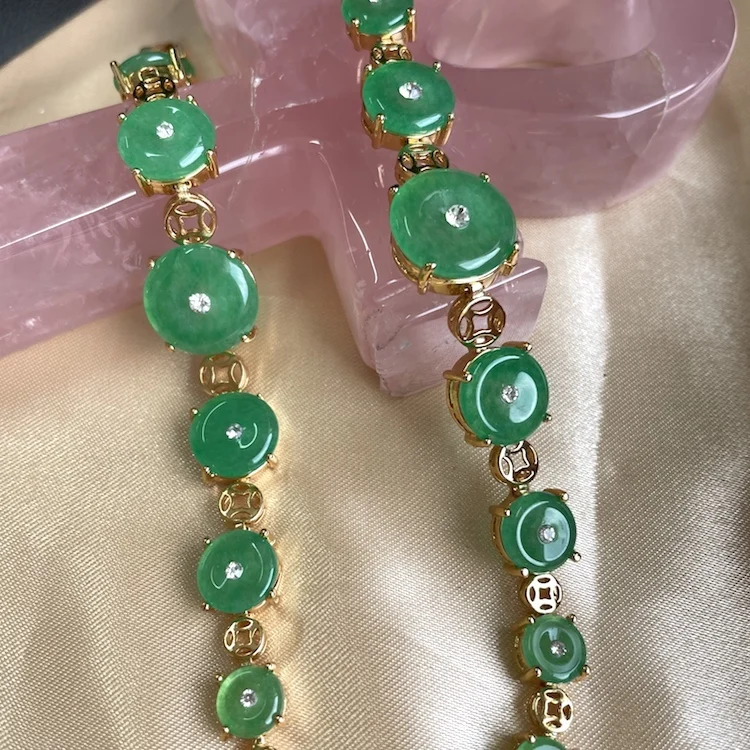 

18k Gold Plated Bracelet Natural Donut Green Jade Bracelet Bangles For Women Girls Charm Bracelet Accesosries Jewelry