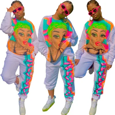

Fashion Female Net Red Same Printed Casual Sports Suit Casual Suits for Women Two Piece