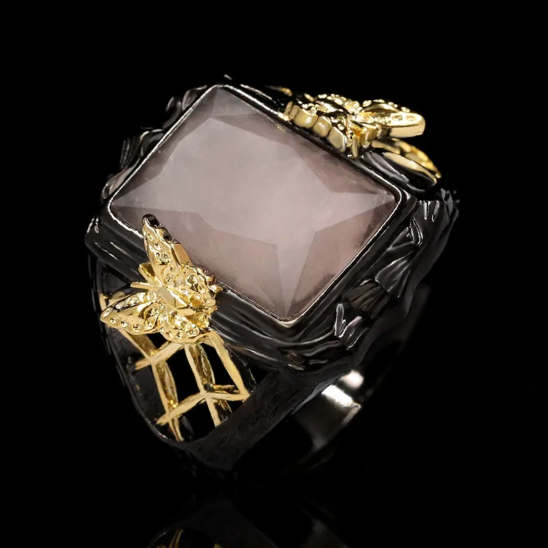 

Fashion Jewelry KYRA01050 Antique Gold Plated Gemstone Ring for women, Black