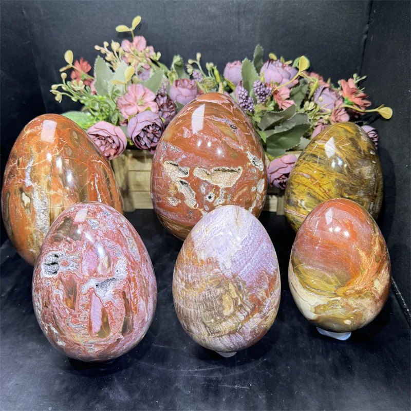 Natural  Fengshui Natural Crystals  Handmade Healing Stone Wood fossil Egg  for Decoration