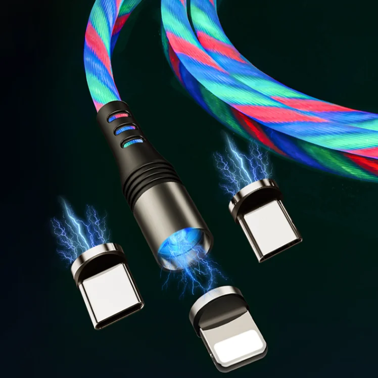 

Lm1S Wholesale 360 Degree Rotating 3 in1 LED Light Magnet Charger USB Cables China Factories LED 3 in 1 Magnetic Charging Cable, Blue/green/red/ multi colorful