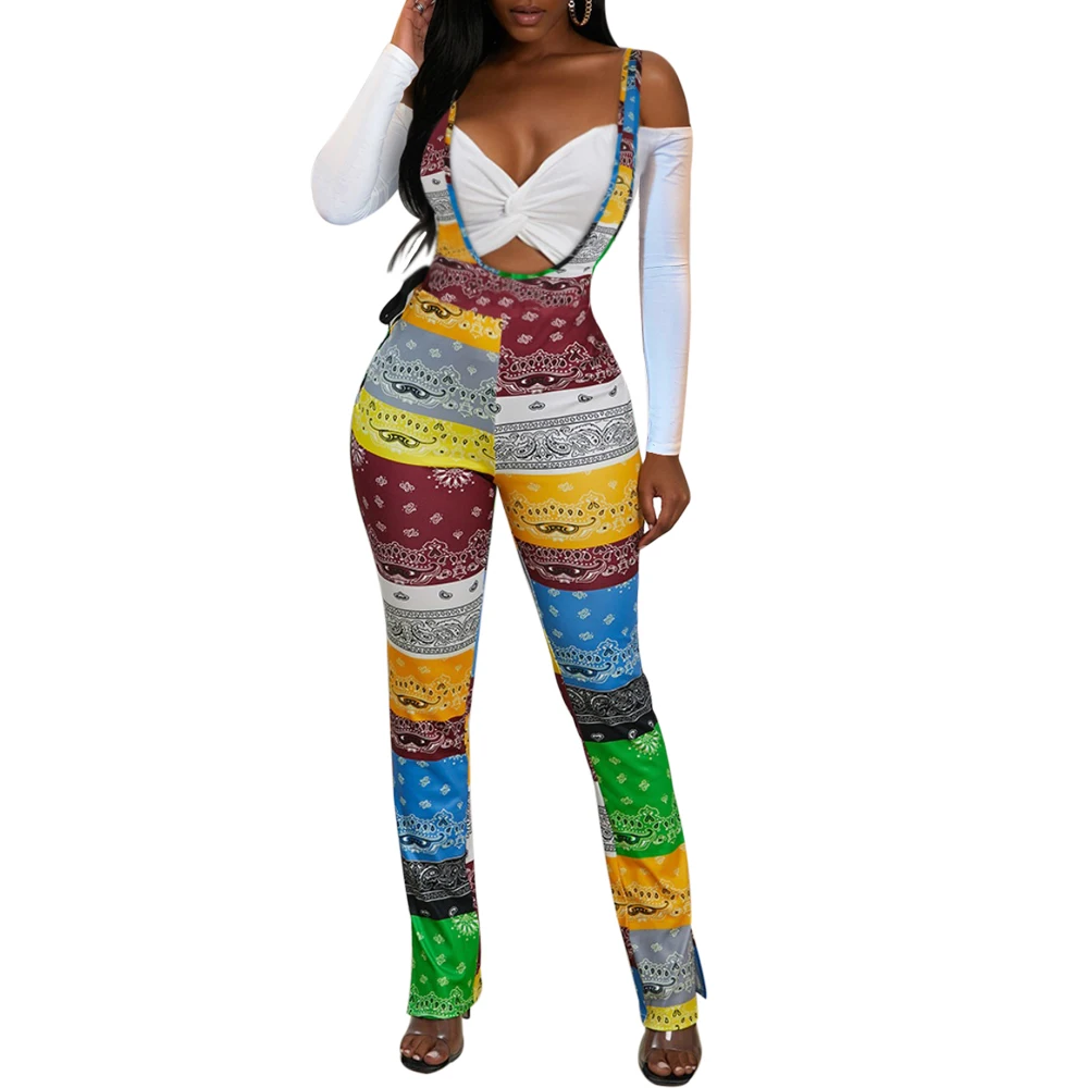 

Fashion Women Vintage Tribal Floral Paisley Printed Straps Nightclub Party Casual Overalls Bodycon Long Pants Jumpsuits