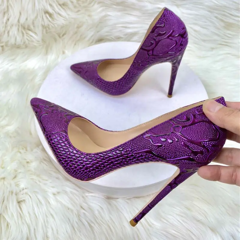 

12CM/10CM/8CM Latest Design 44 45 Plus Size Stiletto Luxury Purple High Heels Shoes for Elegant Lady