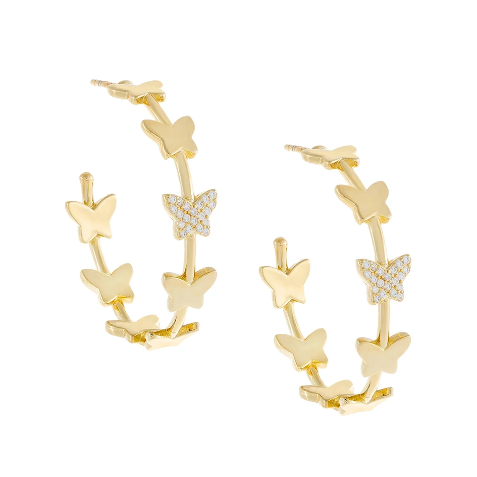 

fashion 18k gold plated earrings noble 925 sterling silver butterfly hoop earrings with cubic zirconia for women party jewelry