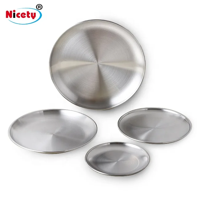 

Nicety food grade metal plates for restaurant stainless steel custom serving pizza tray plate dish
