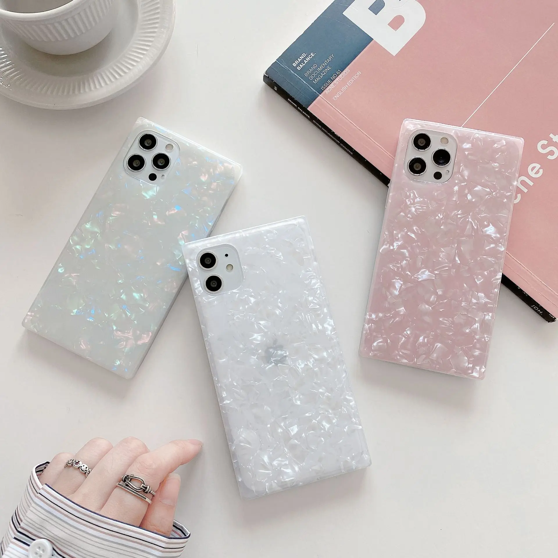 

Case for iPhone 12,Fashionable Shell Pattern Square TPU Mobile Phone Case for iPhone 11 Pro Max XR XS MAX 7 8, Multi