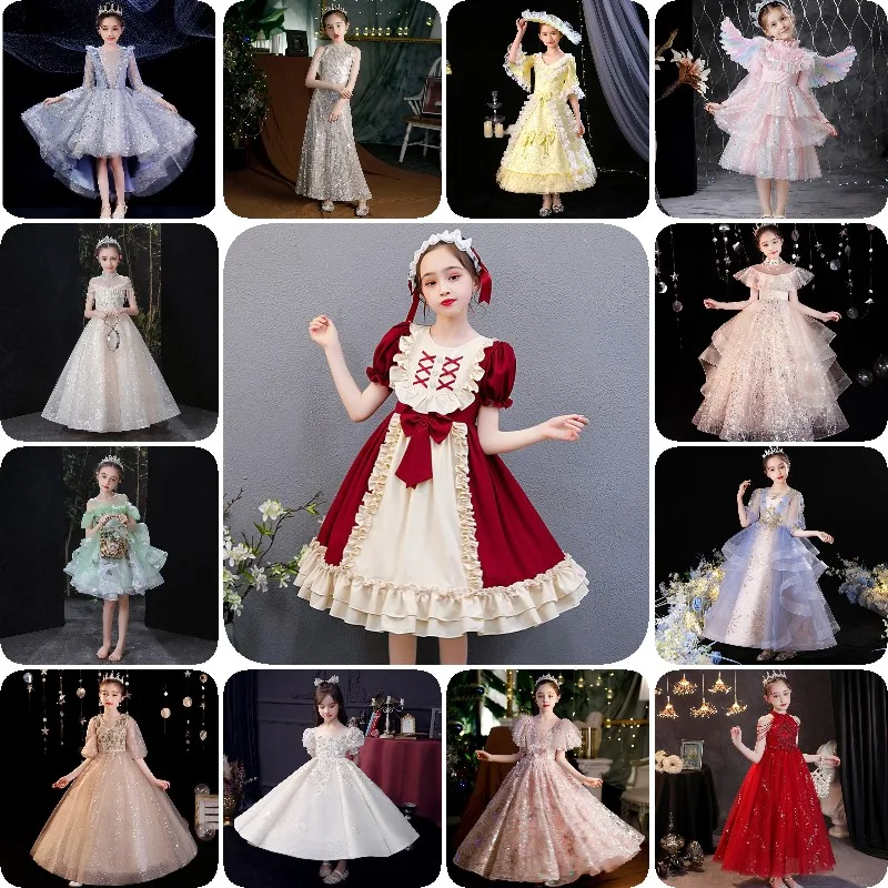 

2022 Summer new girl princess dress Pompous yarn long sun yat-sen children wedding dress birthday party evening dress, Mix