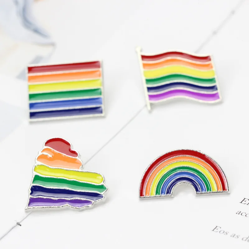

2021 popular rainbow color Gay Brooch pin 18 designs in stock Coat clothing dripping oil cartoon collar pin love couple Brooch