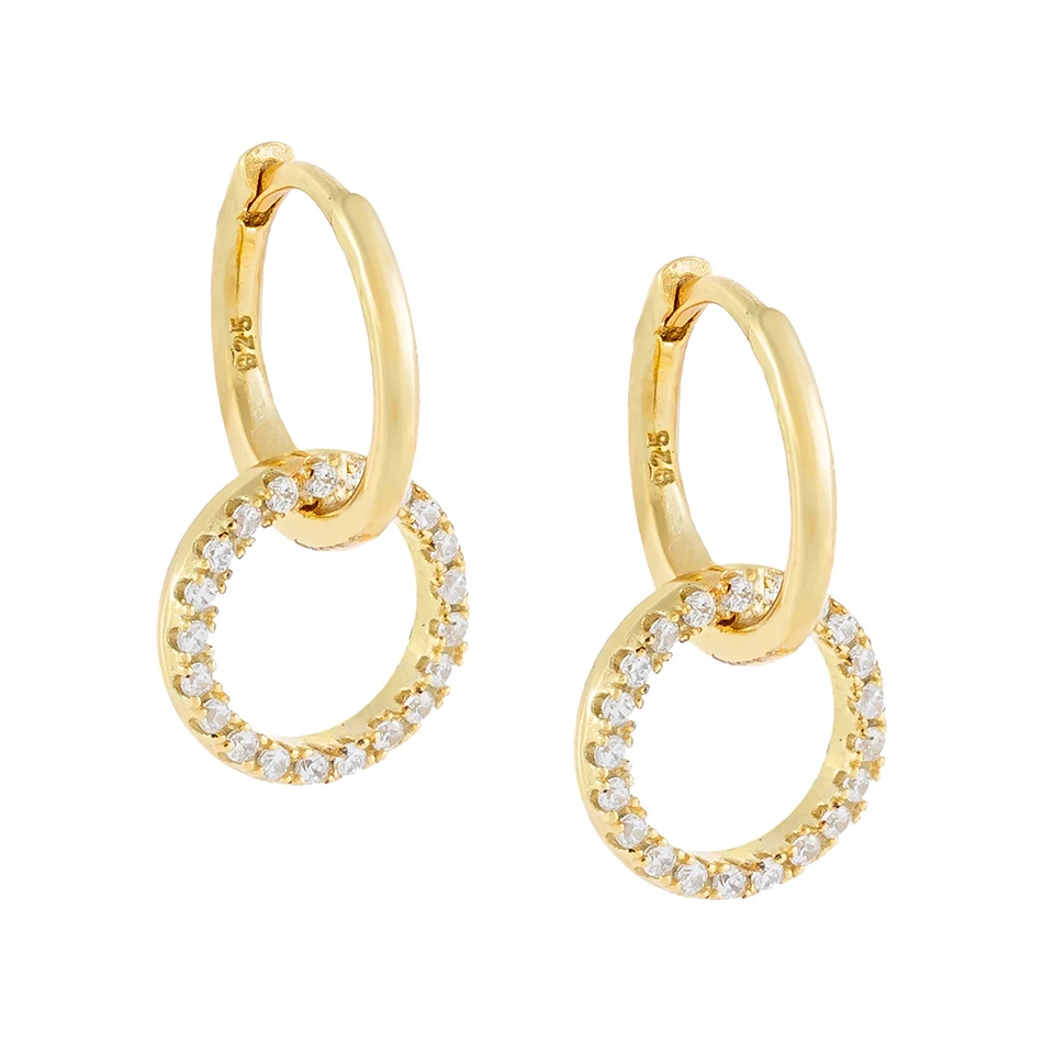 

women fashion jewelry 18k gold vermeil popular jewelry trendy 925 sterling silver diamond connection circle hoop earrings