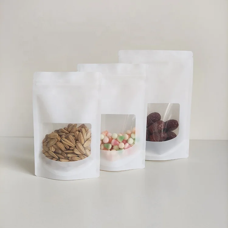 

13x20 cm Various Sizes Plastic Food Grade White Stand Up Pouch Heat-Sealed Ziplock Packaging Bags with Clear Window