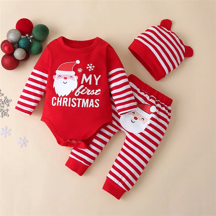 

Baby Girl Boy My First Christmas Letter Romper Pant Hat Outfits Xmas Set Autumn Clothing