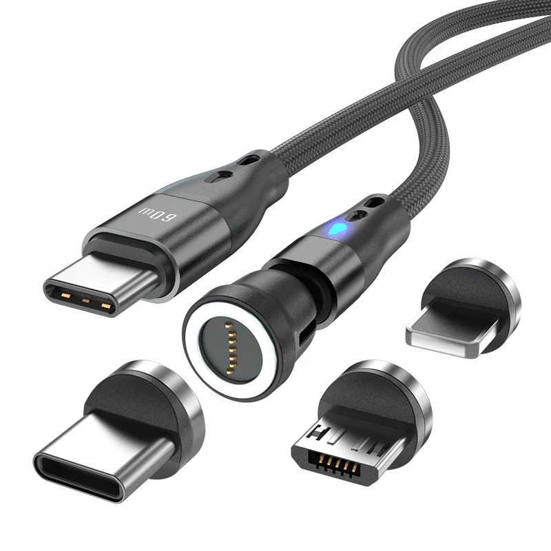 Wholesale 7PIN 540 degree rotating PD 60W fast charging usb charging cable 6 in 1 multi charging cable with data transfer