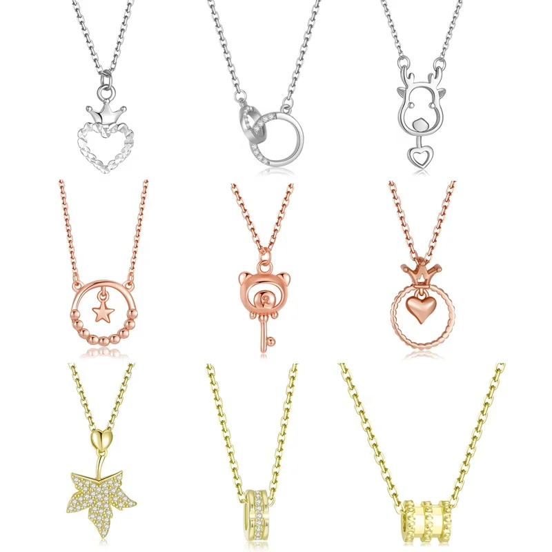 

New Arrival Rose Gold 3 Colors Cute little elk Fine Pendant Necklace Christmas gift wholesale jewelry chain 925 sterling silver
