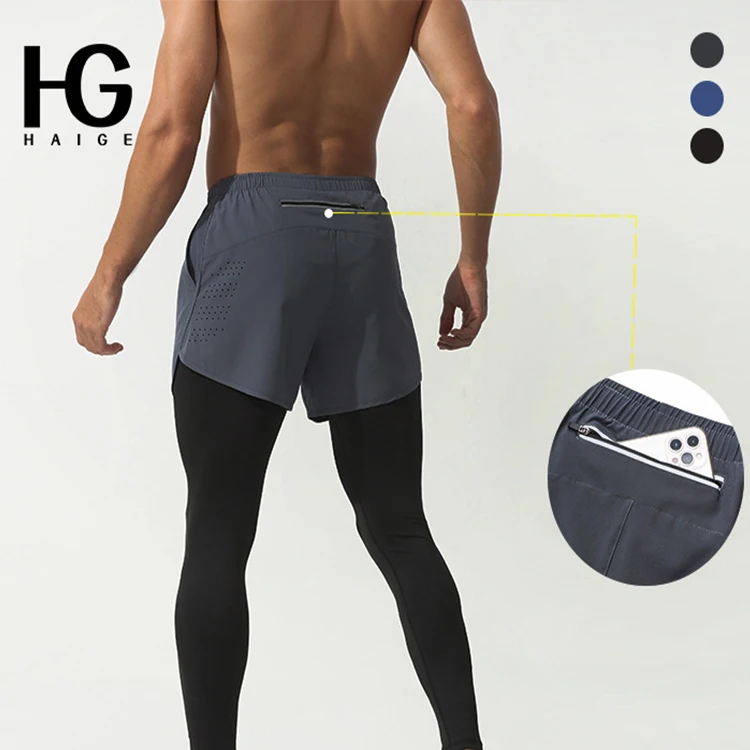 

New Two Piece Men's Workout Shorts Leggings Set Fitness Pants Stretch Running Quick Dry Pants Basketball Training Pants