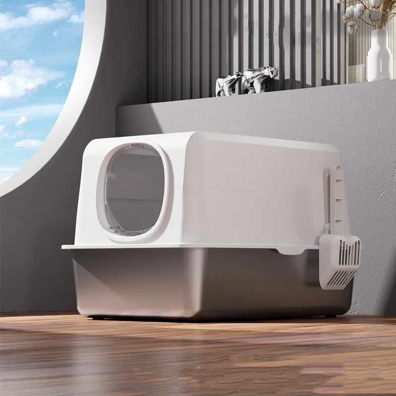 2025 Premium Trending Stainless Steel Cat Litter Box Super Large Pet Toilet Fully Enclosed Odor-Free Cat Toilet