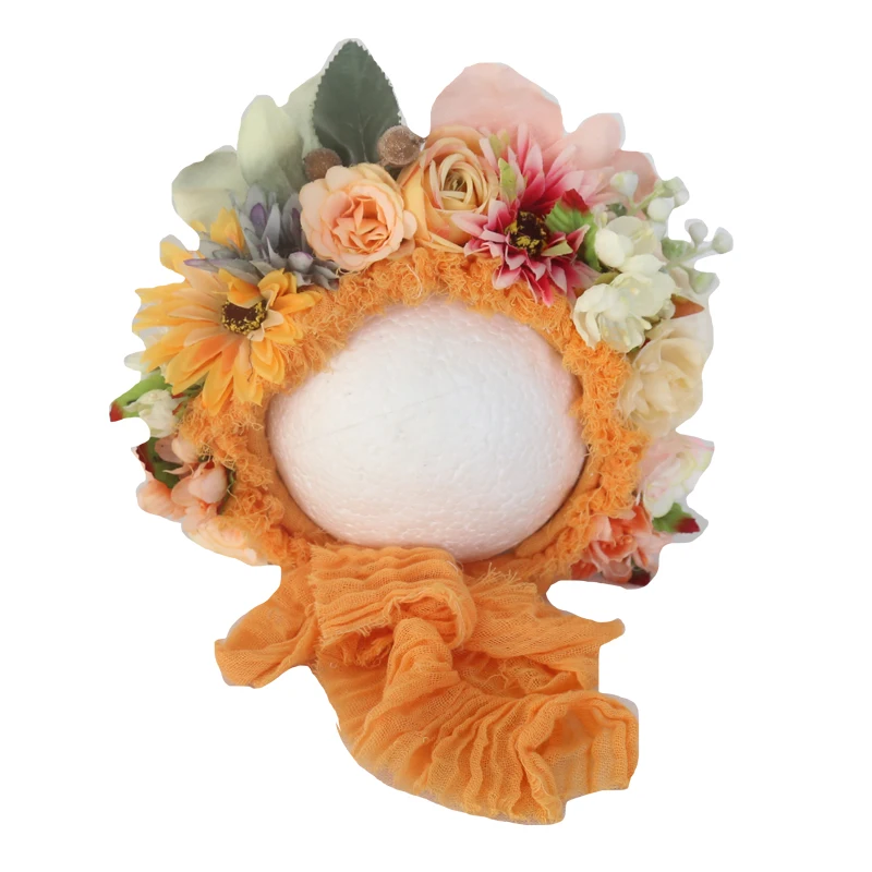 

Vintage Newborn Garden Bonnet Handknit Girl Hat For Photo Shoot Baby Flower Bonnet Photography Props, Optional
