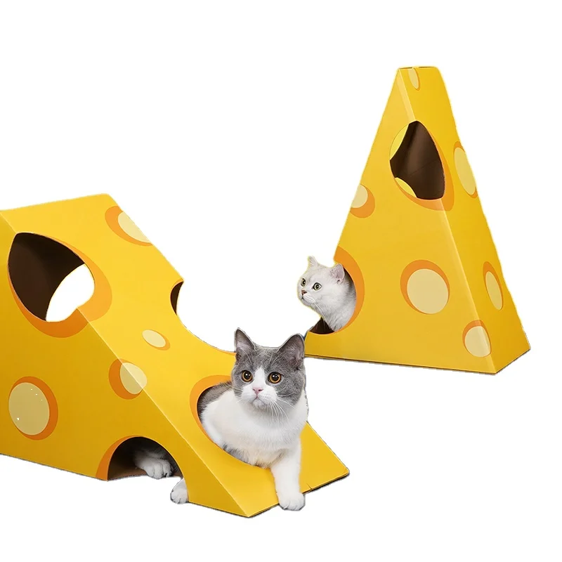 

Cheese Cat Box Corrugated Cat Scratcher Litter House Villa Cat Toy Self-hey Tunnel Supplies