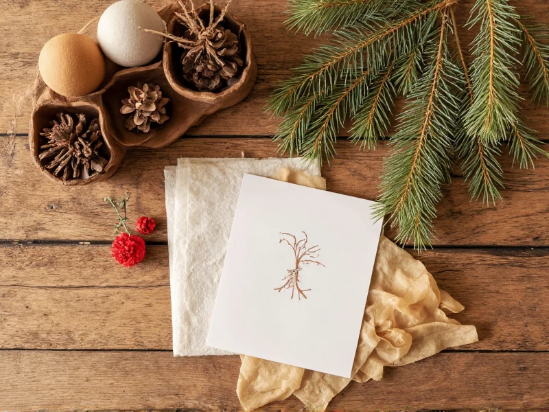 Seasonal pine craft materials displayed on wooden table