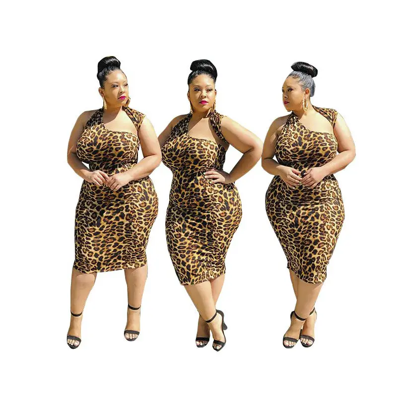 

Summer Plus Size New Fat Woman Clothing Leopard Print Sexy Dress Women Casual Clothing