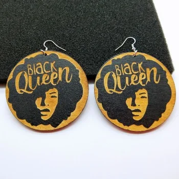 

2020 Jewelry Black African Map Earrings Round Afro Woman Queen Painted Wood Earring For Women