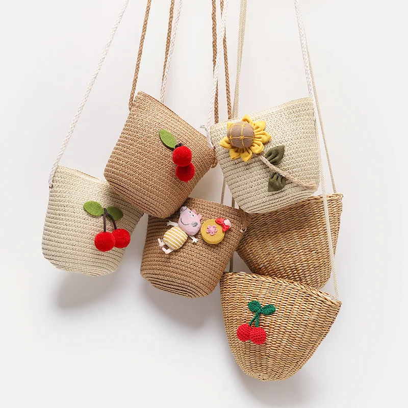 

AAA222 New Style Cute Kids Toddler Bag Baby Coin Purse Flower Tote Handbag Messenger Single Shoulder Children Straw Bags, 40 styles