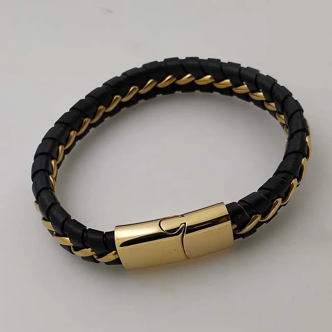 Stainless Steel Gold Plated Braided Leather Bracelet For Men - Buy ...