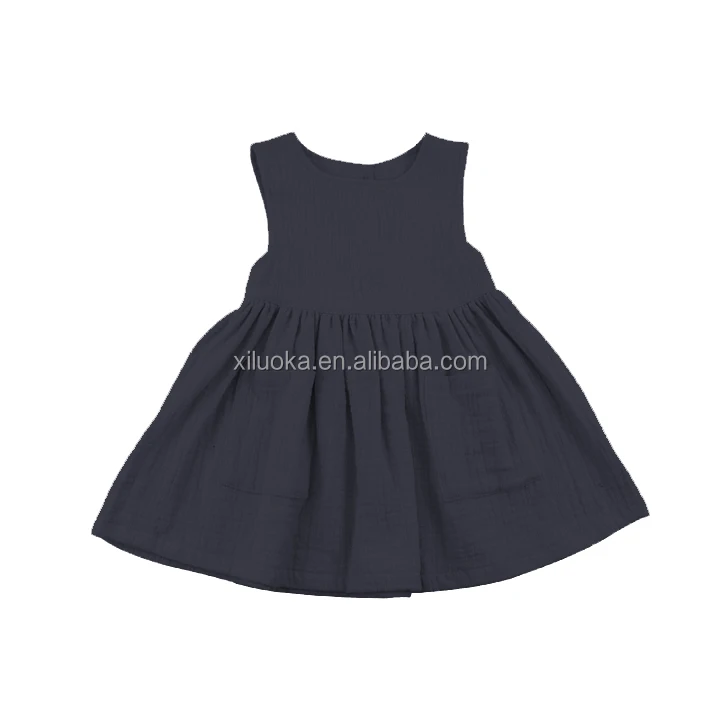 

High Quality Kids Summer Clothing Pure Color Girl Pocket Dress