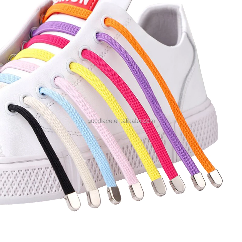

Custom Flat Shoelaces Rubber No Tie Elastic Tie free Sneaker Shoe lace Metal Buckle